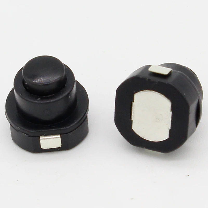 Interruptor de botón redondo para linterna, pulsador negro DC 30V 1A 10mm x 10mm (D * H), 10 piezas por lote