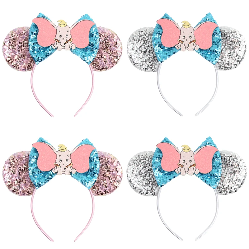 

Dumbo Head Bands Girls Carnival Hairband Baby Disney Sequins Bow Headwear Kid Little Flying Elephant Ears Hair Accessories Women