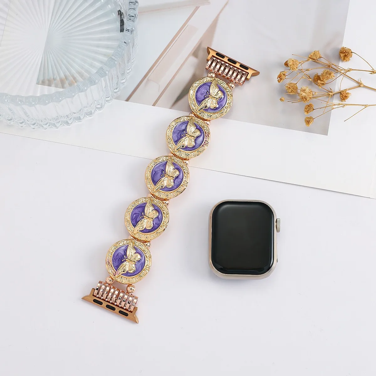 Vintage Enamel Metal Strap for Apple Watch 38 40 41 42 44 45 46 49mm Art‑Deco Jewelry Wristband for IWatch Series10 9 8 SE Ultra
