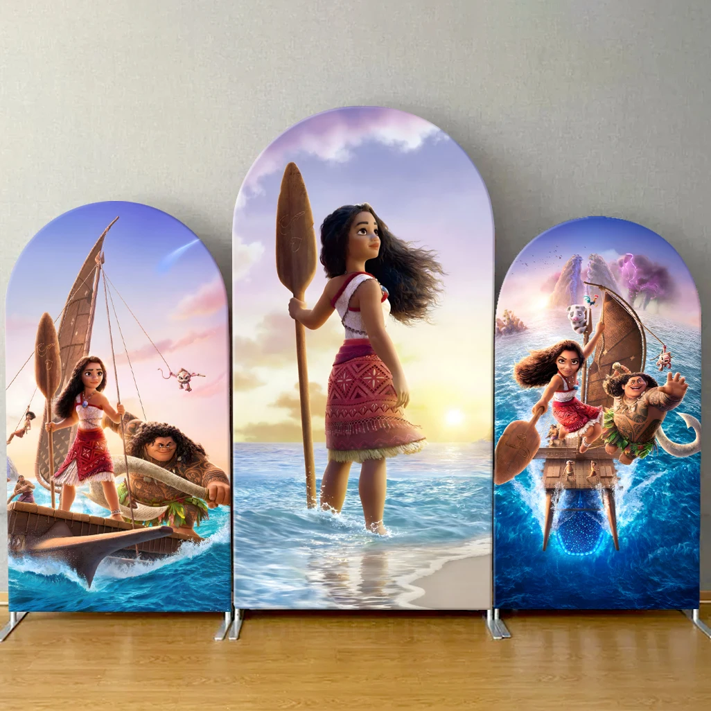 

Disney Moana Vaiana Arch Backdrop Cover for Kids Birthday Party Sea Island Baby Shower Decor Photo Background Elastic Fabric