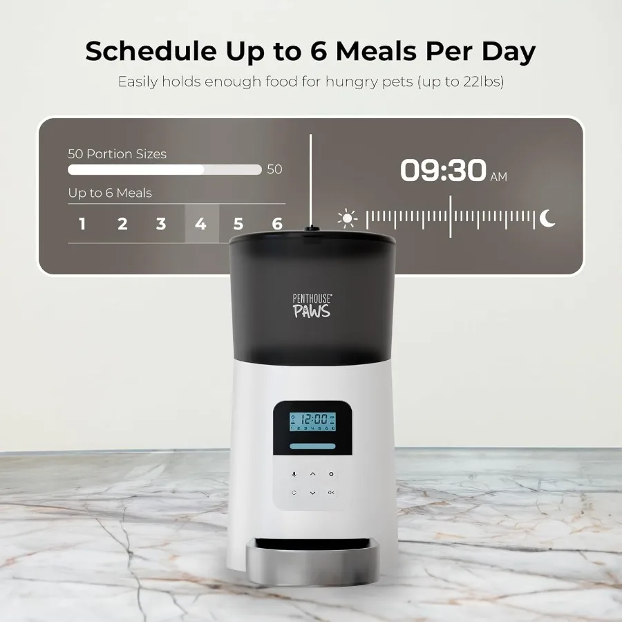 وحدة تغذية أوتوماتيكية للقطط بسعة 6 لتر لتوزيع أغذية الكلاب الجافة وشاشة LCD لمراقبة الوجبات والتخزين المحكم #4