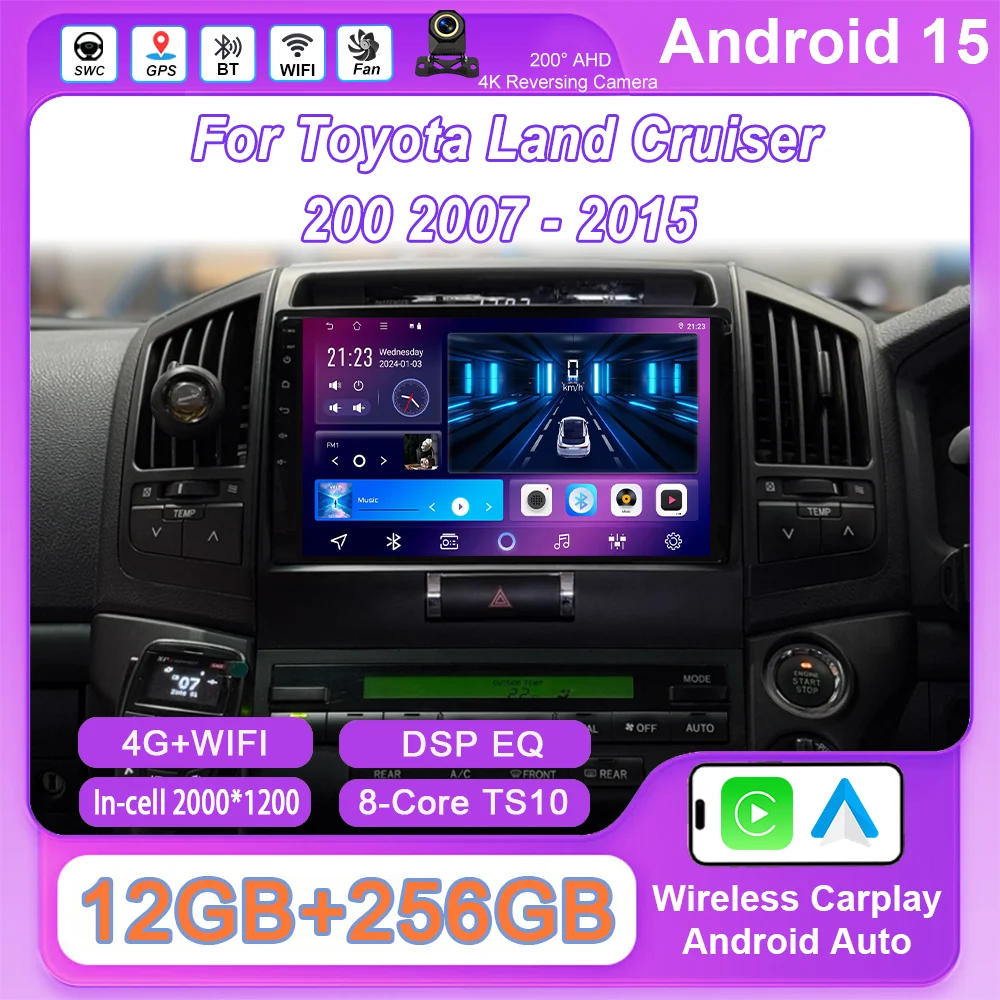 Para toyota land cruiser 200 2007 -2015 android carplay carro auto rádio multimidia player navegação gps wifi 4g bt tela carplay