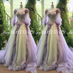 Fantasy Fairy Medieval Prom Dress Purple Belle Fairy Corset Floral Appliqué Lace Long Customized vestido festa