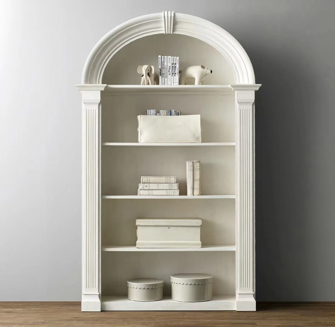 white floor simple modern arch solid wood bookcase/locker