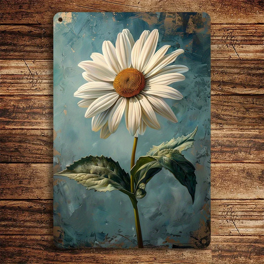 

1pc Vintage White Daisy Metal Wall Art - 8x12 Inch Tinplate Decor Sign for Home, Cafe, Bar, Garage - Easy Hang