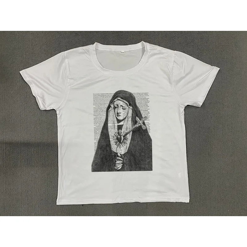 Camiseta de manga corta Grunge con diseño de cómic creativo estampado Grunge estilo americano Vintage para mujer de estilo gótico Y2k Harajuku estética de los años 90
