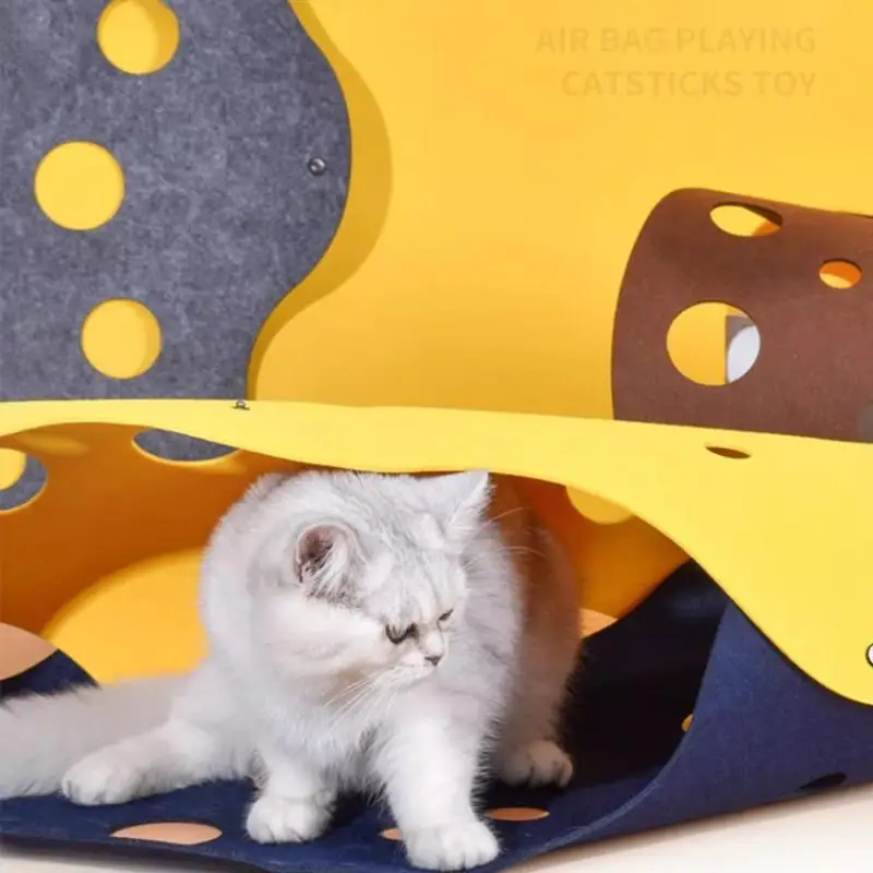 ●Splicing Cat Toy Felt Pom Nest Deformable Kitten Tunnel Collapsible Tube House Tunnel Interactive Pet Pusscat Security Sense