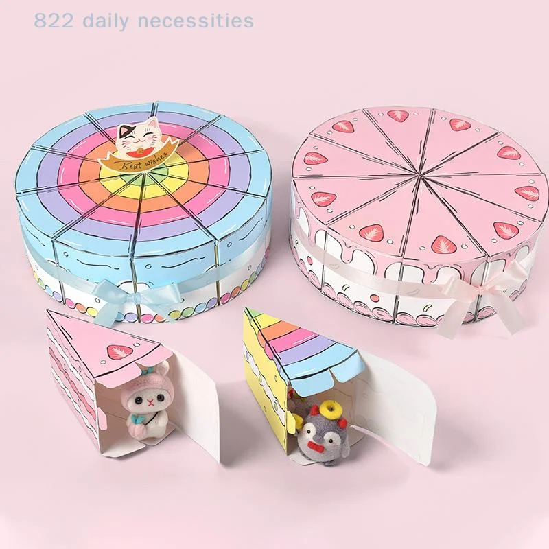 10Pcs Triangular Cake Shaped Paper Gift Boxes for Kids Birthday Party Dessert Packaging Candy Cookie Baby Shower Favors Treat Pa