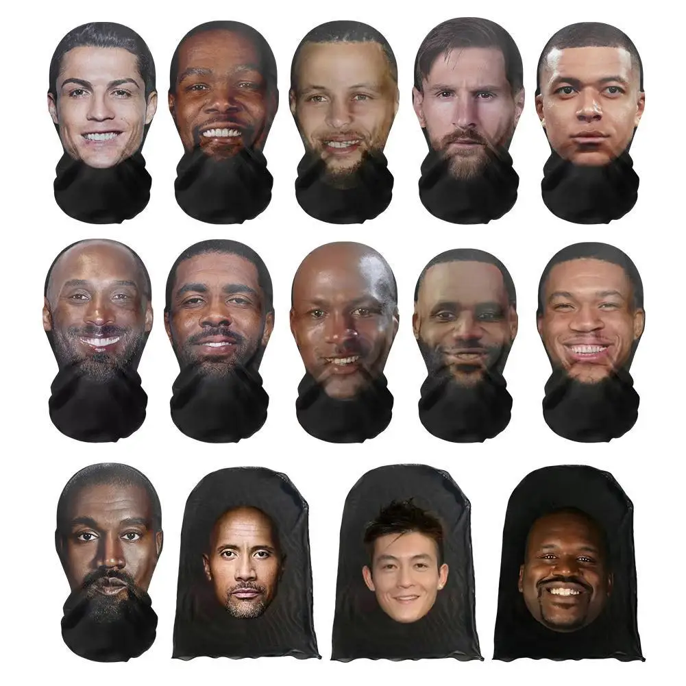 3D Printed Kanye Mask Elastic Mesh Full Face Mask for Cosplay Headwear Hip Hop Fashion Balaclava Hood Hat Headgear New