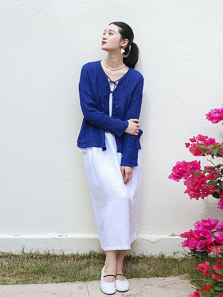 

Женская одежда для путешествий: рубашка из льняной ткани с защитой от солнца 63 Sapphire, эластичная, свободного кроя, повседневная