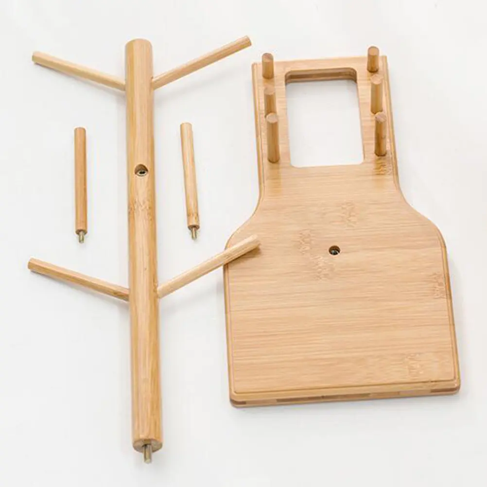 6-Cup Bamboo Hanging Mug Rack Premium Wood Cup Organizer Stand for Kitchen Counter Coffee Table Dining Centerpiece Home view 4