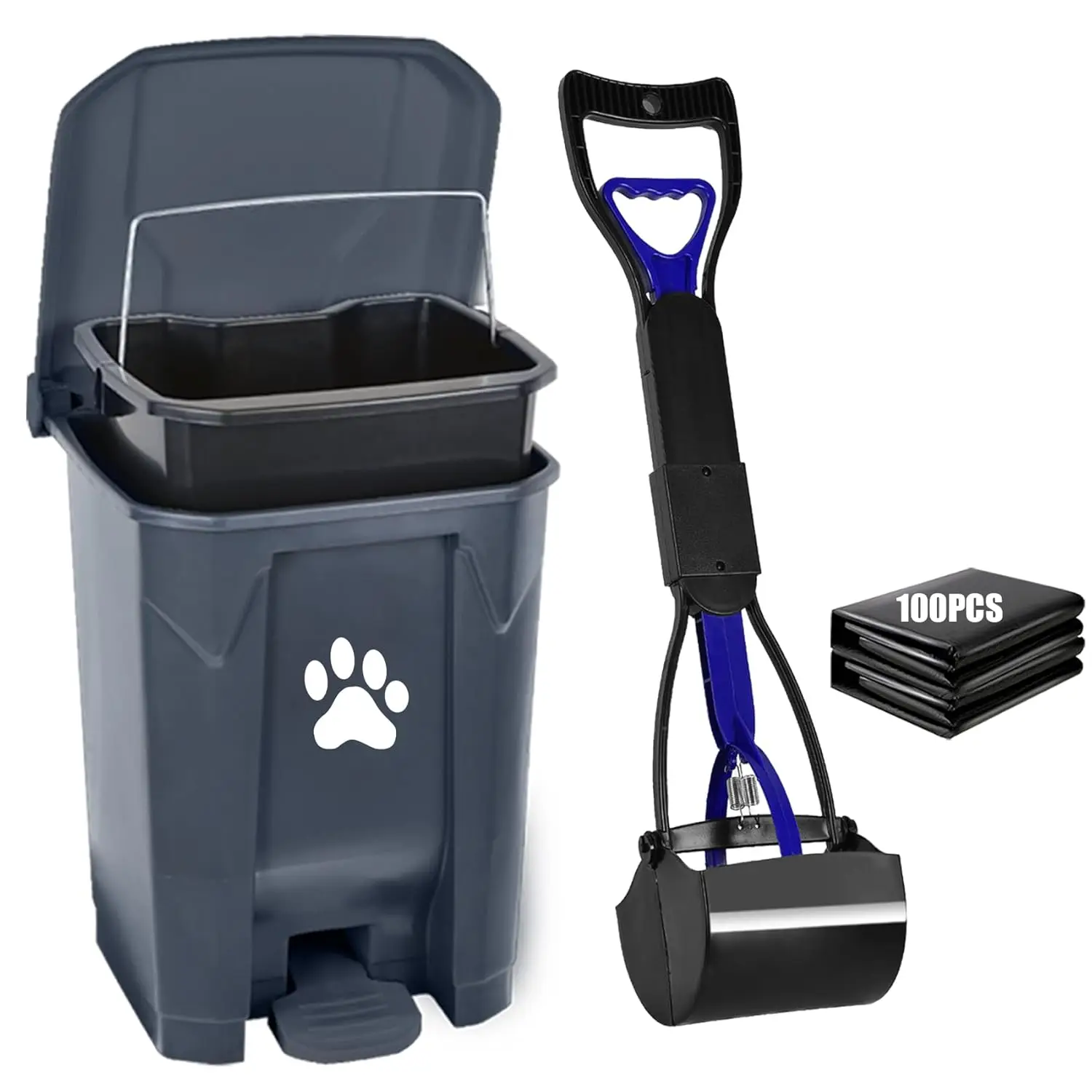 

Outdoor Dog Waste Trash Can with Lid, Pooper Scooper, Odor Control for Yard Garden, 20L Grey