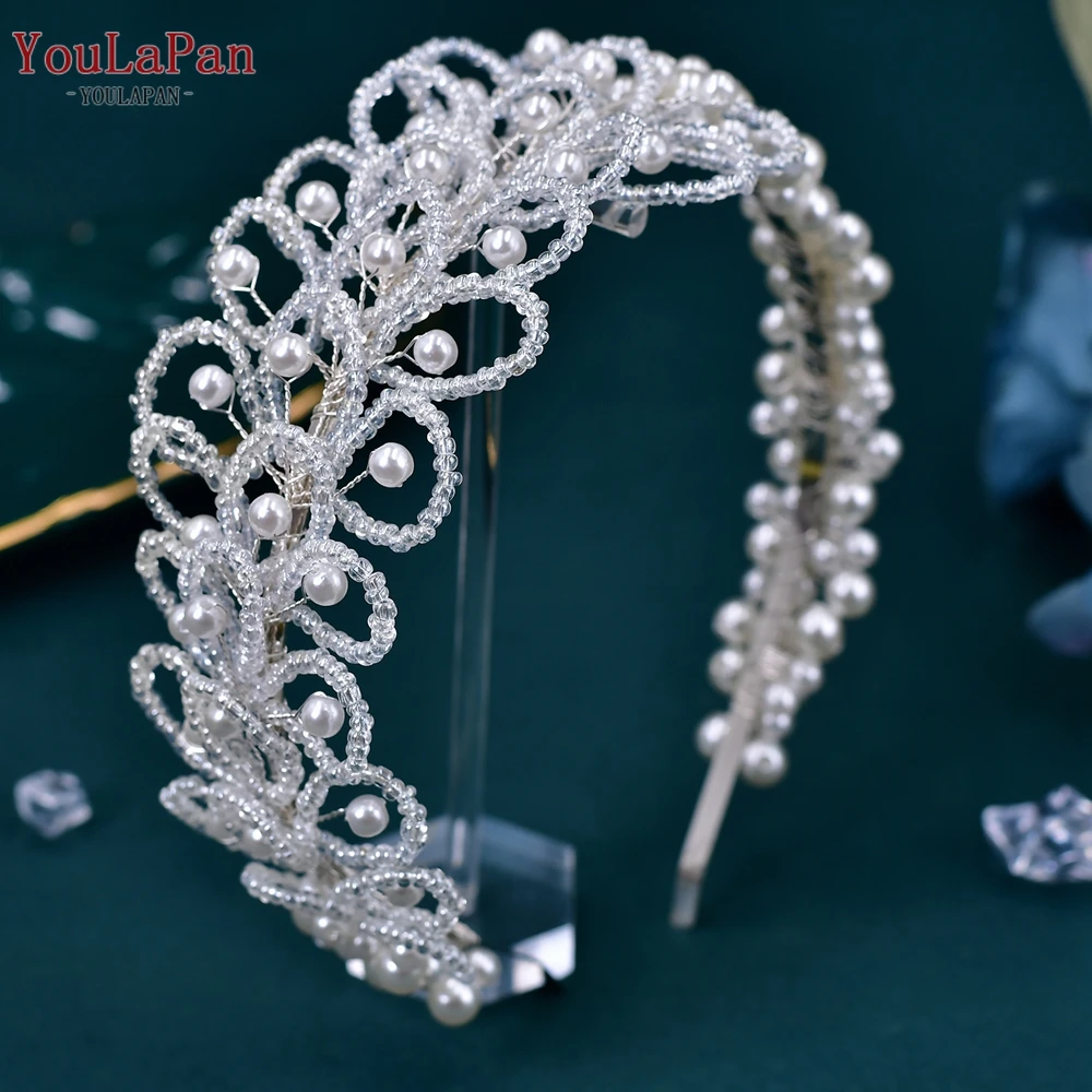 

TOPQUEEN Pearls Bridal Wedding Hair Hoop Handmade Beaded Head Jewellery for Women Bride Dress Headpiece Girlfriend Gift HP606