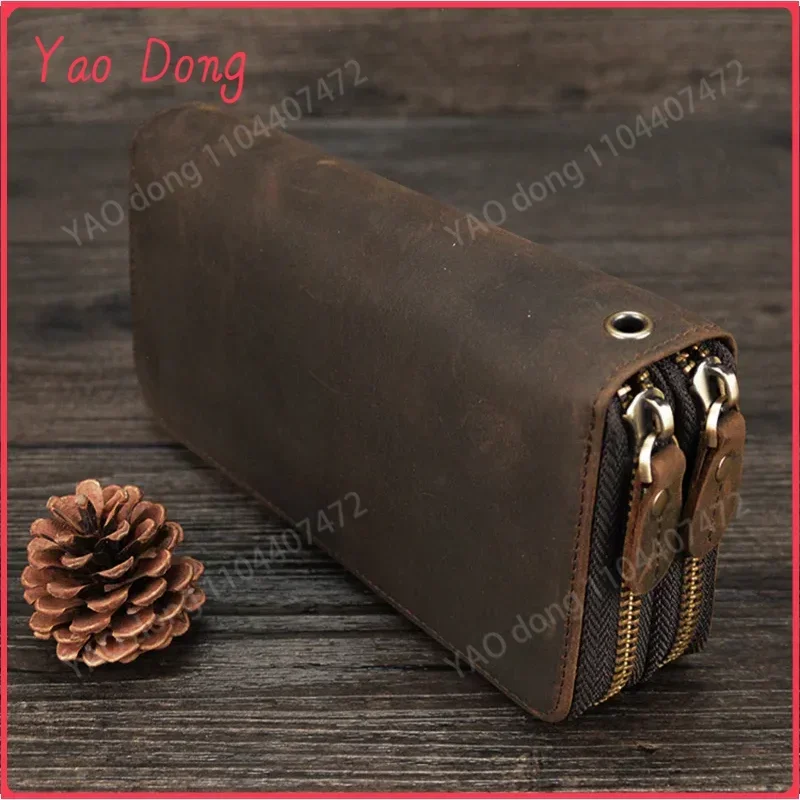 Yao Dong MAHEU-Portefeuille à Double Fermeture Éclair pour Homme et Femme, Long, Vintage, en Cuir group, Pochette, Porte-monnaie, Carte de Téléphone, Pièce de Monnaie, 100%