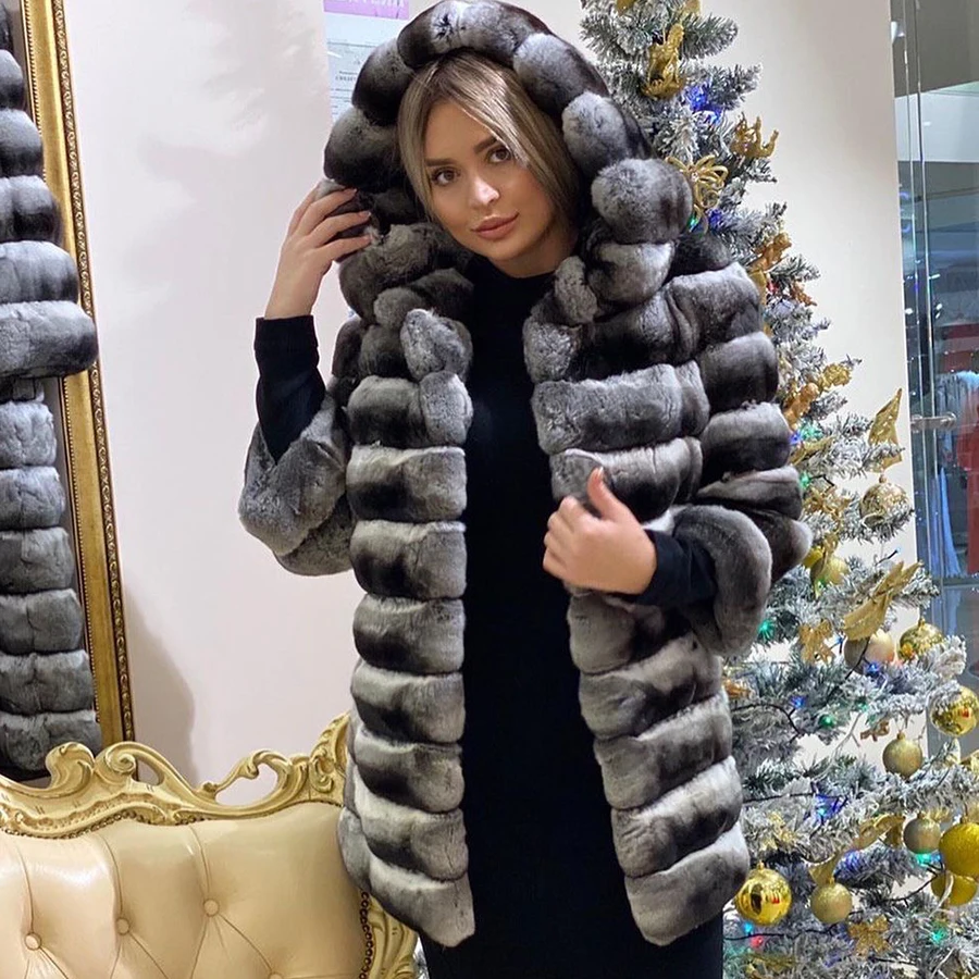 Women Luxury Real Rex Rabbit Fur Short Jacket Chinchilla Fur Colour Luxury Brands Genuine Fur Coat