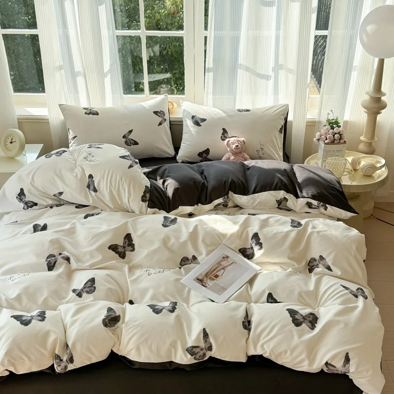 

Чехол на кровать с принтом из 3 предметов * 1 и наволочка 48 x 74 см * 2 Комплект постельного белья Пододеяльник Кожа Любящее постельное белье (без ядра)