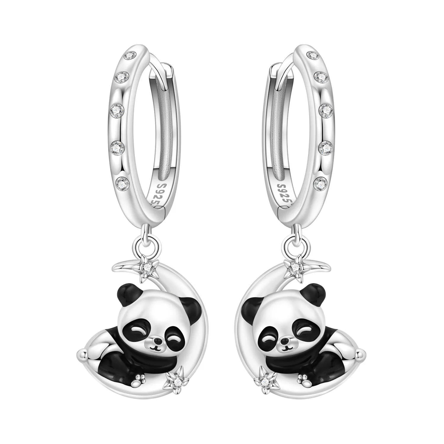 CYCUFF 925 Sterling Silber Schlafender Panda Tier-Ohrhänger Damen-Ohrringe Charm Mode Vielseitiger Partyschmuck Geschenke