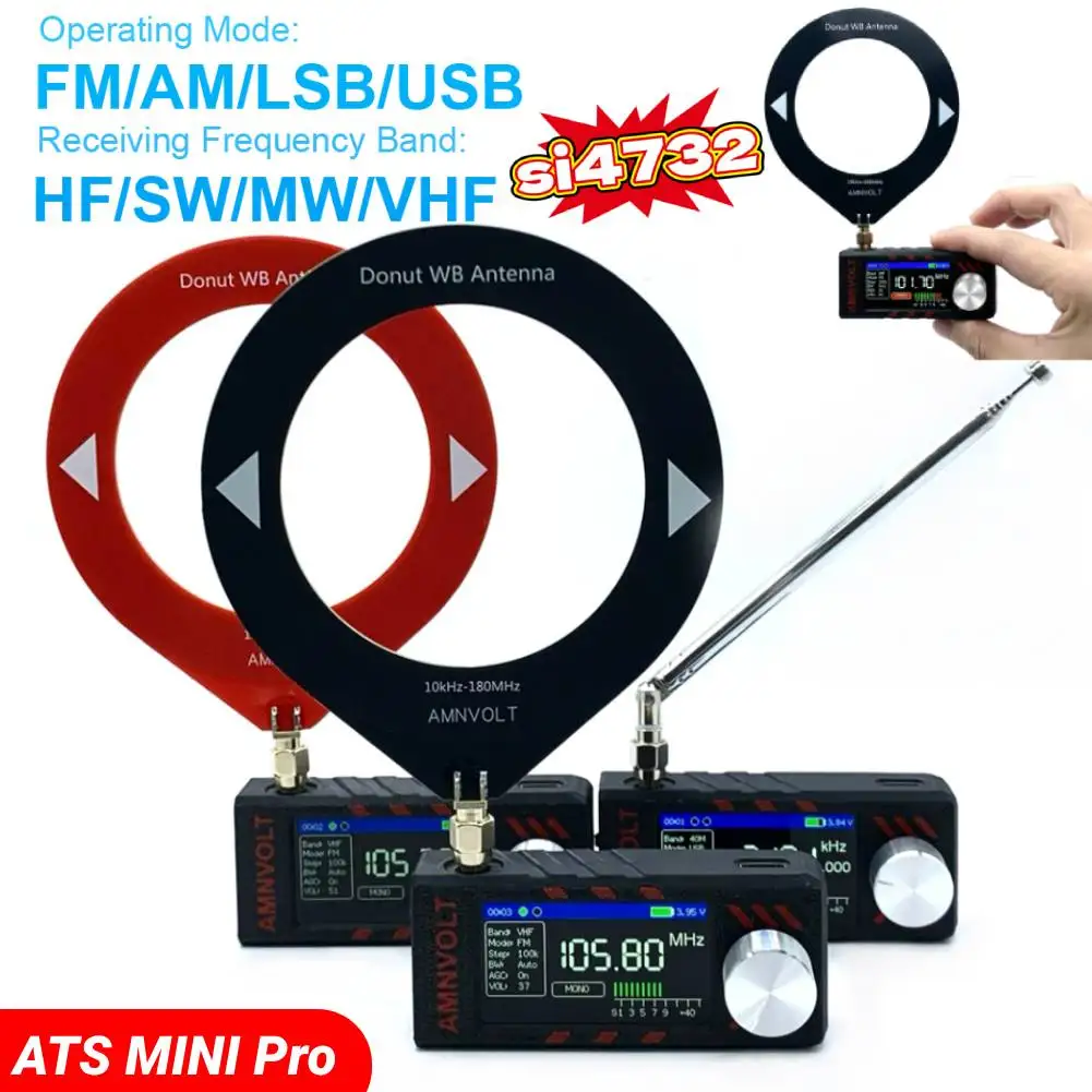

SI4732 0.5-108mhz HF SW MW VHF Radio 1.9inch IPS Screen Portable Radio with Antenna All Band Radio Receiver