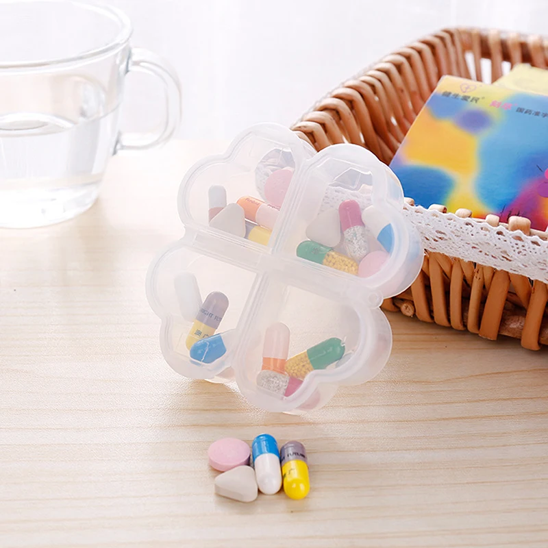 Durable Plastic Pill Storage Box Four-leaf Clover 4 Grids Daily Pill Organizer Drug Separation Drug Container