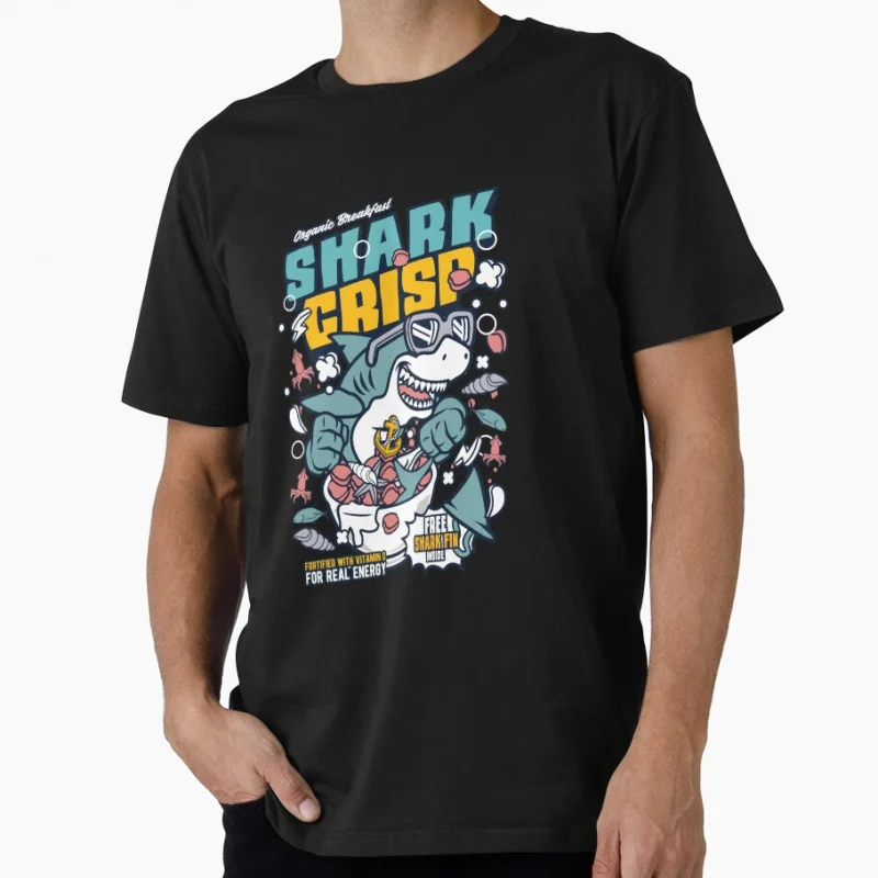 

Shark Cereal Breakfast Urban Street Sharks Gift T shirt for man Large size Tops Retro cartoon Streetwear Graphic Print Clothes