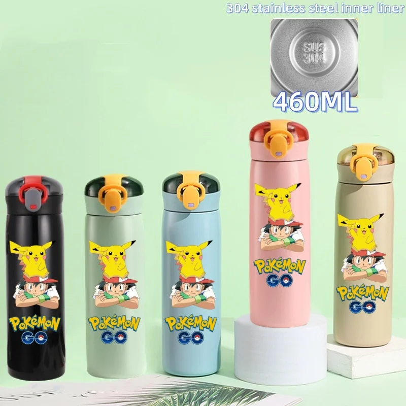 Pokemon 460ml PC Safe Bouncing Anti Slip Portable Large Capacity Insulated Water Cup Charizard Bulbasaur Pikachu Cross Dressing