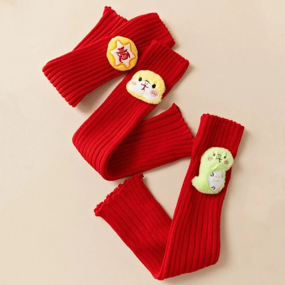 Snake Year New Year Knitted Foot Cover Korean Style Red Woolen Leg Warmers Elastic Cute Long Fingerless Sleeves Spring Festival