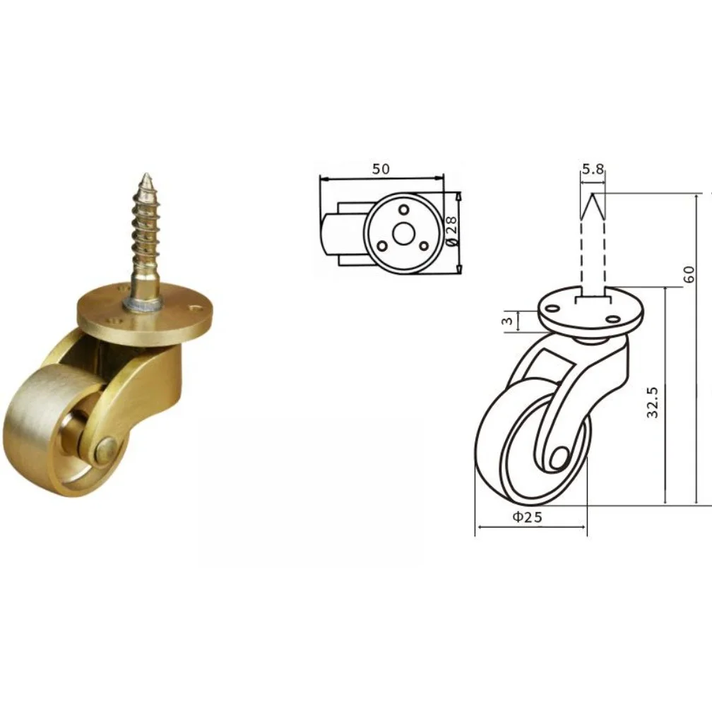 4 Heavy Duty Brass Casters with Silent Bearings 360 Degree Rotation Wheels for Furniture Tables and Sofa Enhanced Mobility