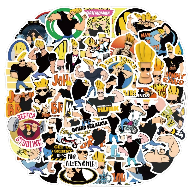 สติกเกอร์การ์ตูน johnny Bravo 60ชิ้นเครื่องเขียนสำหรับกระเป๋าเดินทางสติกเกอร์ตกแต่งตู้เย็นคอมพิวเตอร์สเก็ตบอร์ด