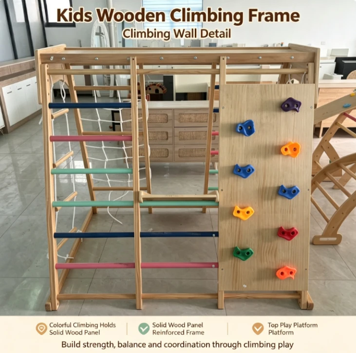 Wooden Indoor Play Gym Climbing Slide  Combo Set for Toddlers Home Montessori Playset Kids Physical Coordination Activity Center