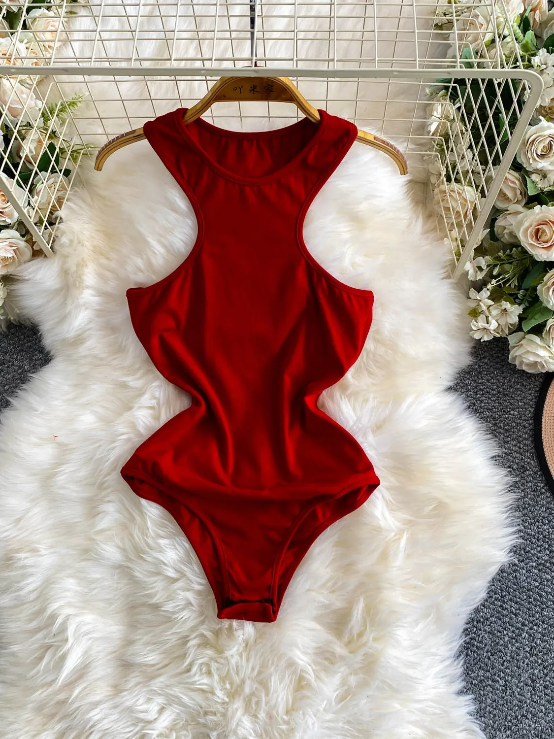 

Sexy Sleeveless round Neck Swimsuit Women's Summer Design Slim Fit Low Slit Base Layer Clothing Commute Style High ...
