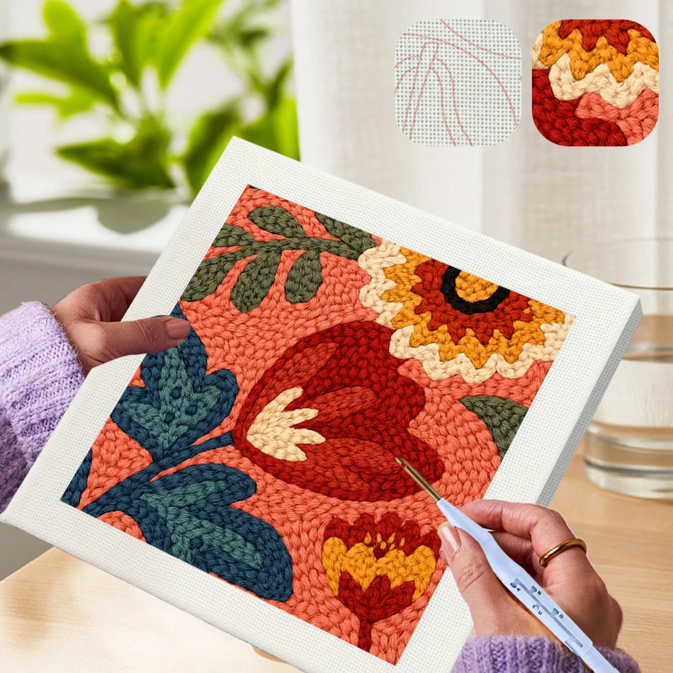 

GATYZTORY diy punch needle embroidery kit Sewing accessories flowers with frame 25X25cm Yarn crafts materials Home Decoration