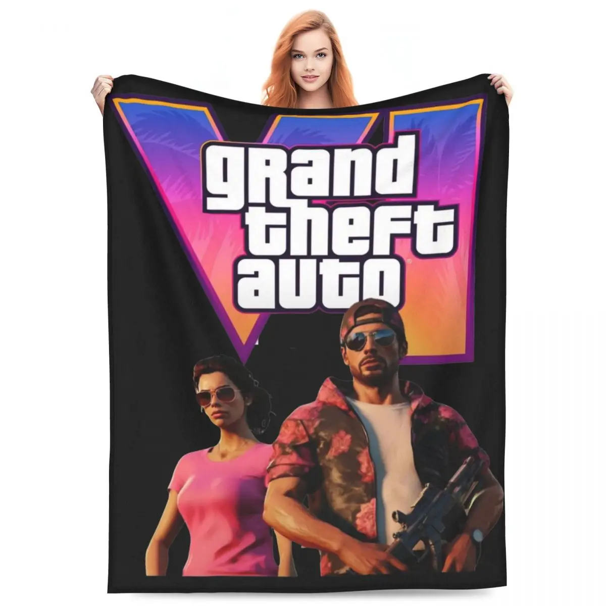 

Lucia And Jason GTA 6 Blankets Flannel Print New Game Relax Super Warm Throw Blankets for Sofa Car Rug Piece