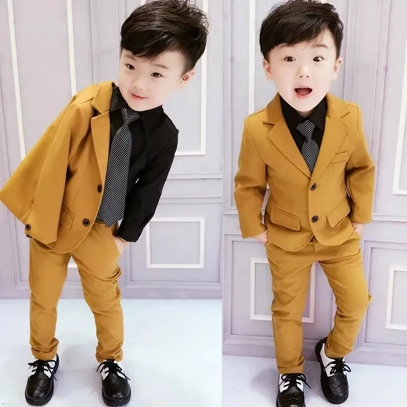 Liquidación de Stock: Traje de Fotografía de 2 Piezas (Chaqueta y Pantalones) Amarillo Primavera para Niños, Disfraz Infantil para Pajes de Boda