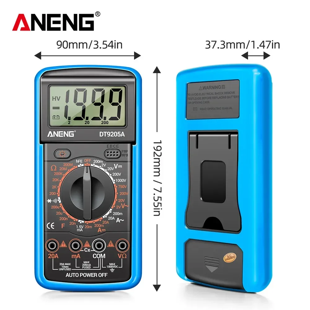 ANENG DT9205A-12 1999 counts Digital Multimeter AC/DC Voltage Current Tester Electrical Test Meter Profesional Analog Multimetro