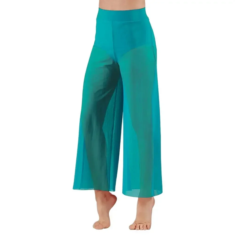 Lyrical Mesh Wide Leg Pants Modern Ballet Dance High Waist Contemporary Palazzo Trousers Classical Dance Costumes Plus Sizes