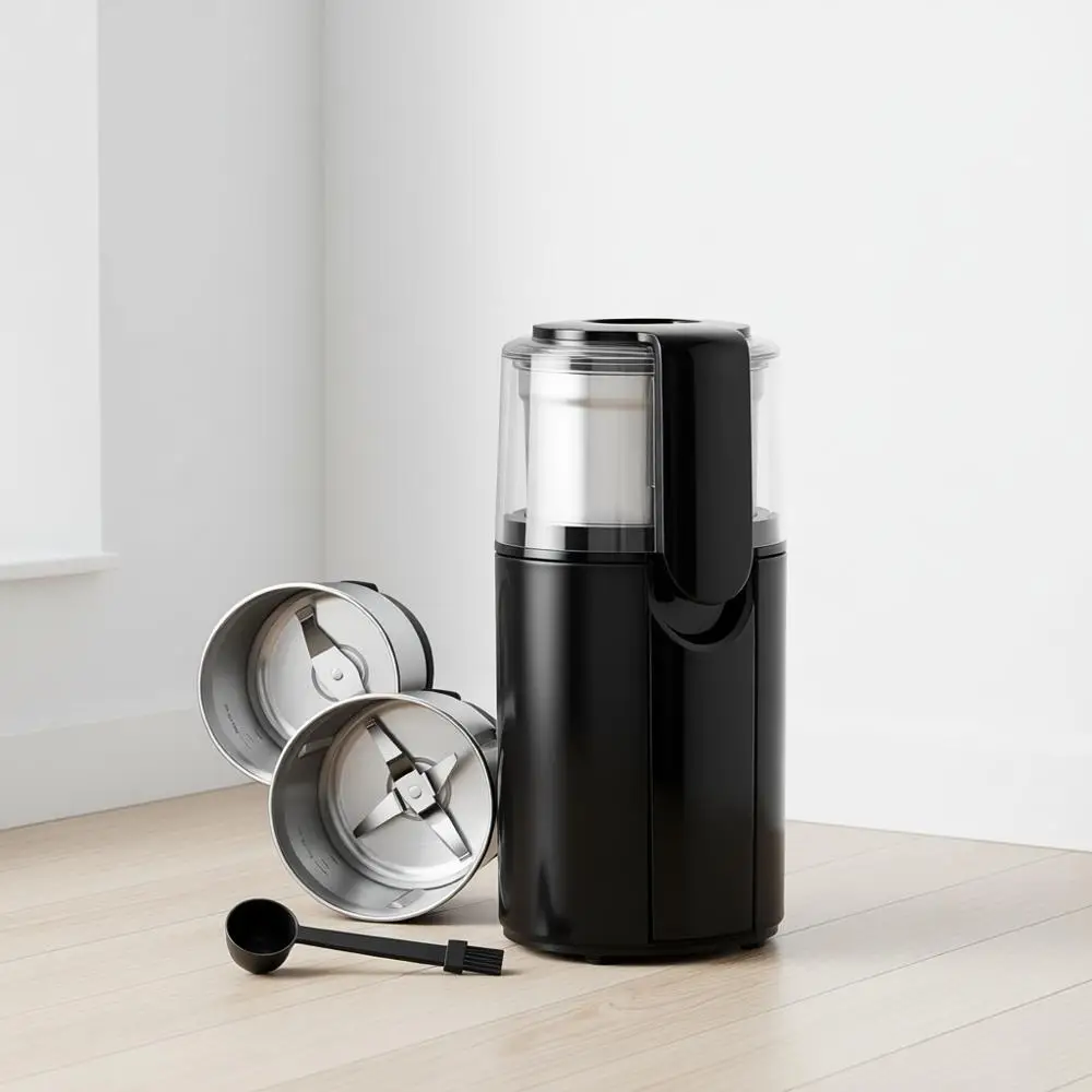 

Электрическая кофемолка для специй, трав, кофейных зерен и семян с 2 съемными чашами из нержавеющей стали, черная