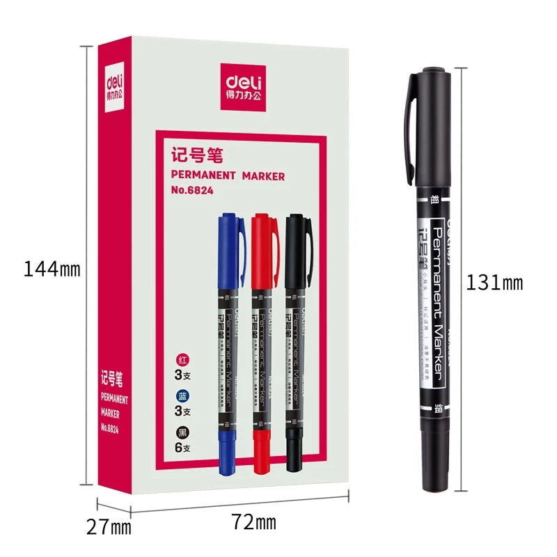 Deli 1 PC  Marker Two-tip Permanent 1.5mm/0.5mm Black Ink Writing Drawing Graffiti 6824