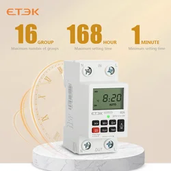 ETEK  220V Din Rail Weekly Days Hour Programmable Intelligent relay 40A 2p with Battery 7 Days Countdown Timer EKTS316