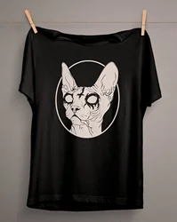 Death Metal Sphynx Cat T-Shirt Black Metal Witchy Shirt Gothic tshirt Steampunk Hipster Tees Sphynx Cat Graphic Tee