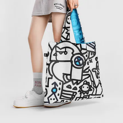 

Loqi Lightweight Eco-Friendly op Bag without Illustration Trend Foldable Storage Bag Casual Soft Handle oulder Bag
