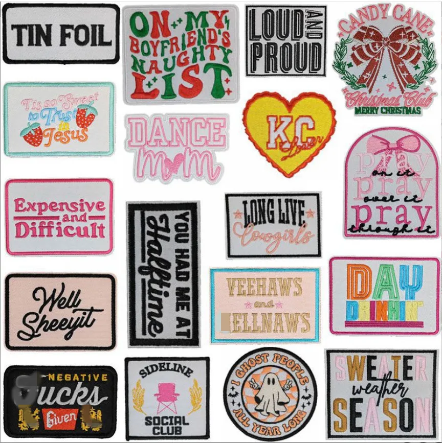 10 Pcs Popular Words Badges Embroidered Patches Iron On Clothing Hat Bag Shoe Repair Material Phone Gift Box Decor DIY Accessory