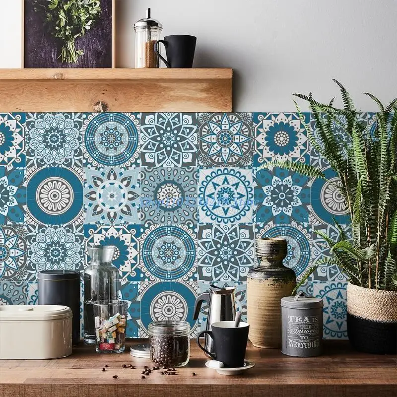 N5KC 10pcs Mandala Self-Adhesive Wall Tile Decals Peel Floor Staircase Stickers