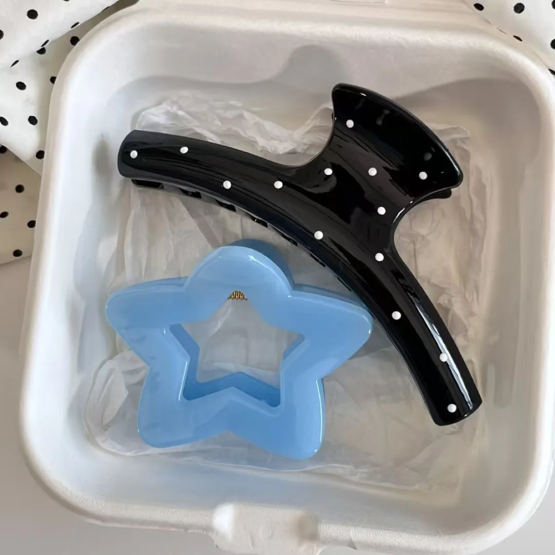 Französische Haarspange mit blauem Stern-Pentagramm und Punkten, Haarklammer für Frauen und Mädchen, koreanische Pferdeschwanz-Klammer, Haarschmuck
