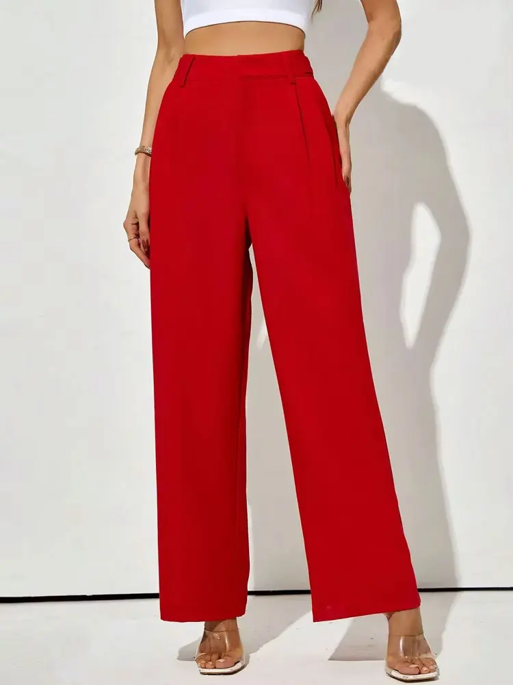 

GELITAYIN TRZA-прямые брюки с кранами спереди для женщин, высокая талия, молния, боковые карманы, женские брюки, мода