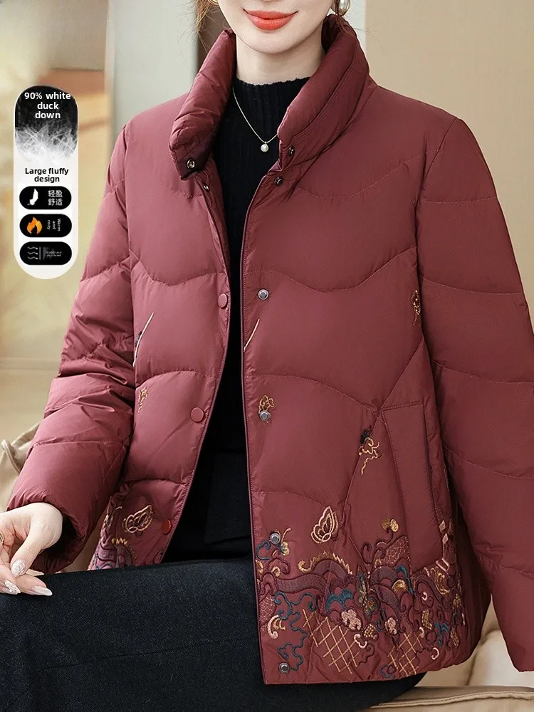 

Winter Fashion Short Embroidered down Jacket Women's Coat for Middle-Aged And Elderly Warm Thickened Cotton Padded Coat