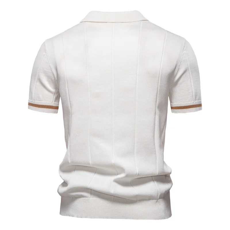 

2025Spring and Summer New Men's Business Casual WoolenpoloKnitted Turn-Down Collar ShirtpoloShirt Short Sleeve MenT