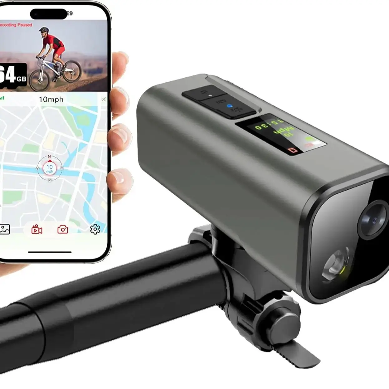 AliExpress Other 4K GPS Bike Camera with Headlight  Cycling Computer & Speedometer Sport Action DV 64GB, APP Control, IP65 Waterproof