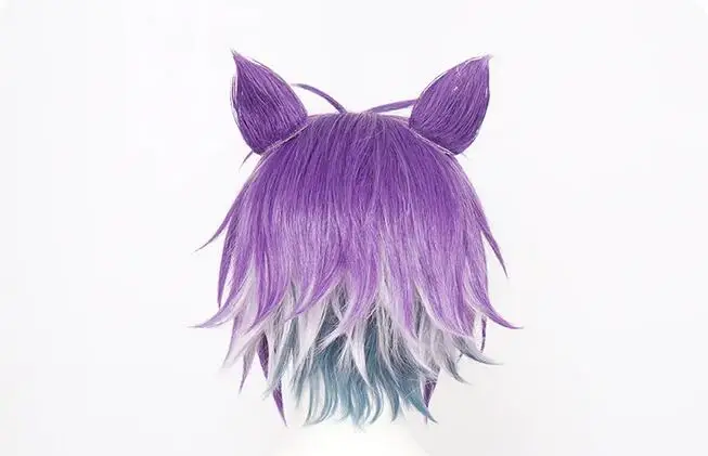 Cosplay Halloween Party Heat Resistant Synthetic Hair Short Purple Wig + Ear + Free Wig Cap