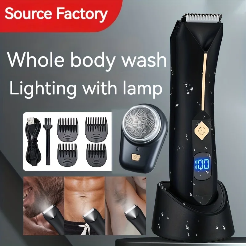 Ball Trimmer, Waterproof Manscape Trimmer For Men, Pubic Hair Trimmer, Rechargeable Body Shaver Groomer With Charging Dock,  Gro