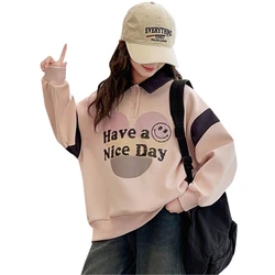 2024 New Trendy Autumn Kids Clothes Girl Long Sleeve Polo Sweatshirt for Girls Smiling Face Print Sweatershirt Tshirt Age 5-14 Y